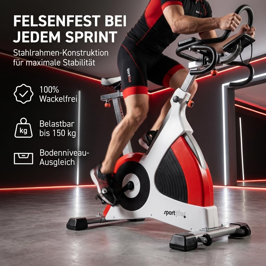 SportPlus Speedracer, Indoor Cycling Bike in Studioqualität, 50 Widerstandsstufen, Triathlonlenker & Rennsattel, Bis 500 Watt, Benutzergewicht bis 150 kg, SP-SRP-3000
