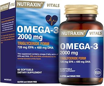 Nutraxin Vitals Omega-3 2000 mg EPA + DHA Balık Yağı içeren Takviye Edici Gıda (1 x 60 kapsül)