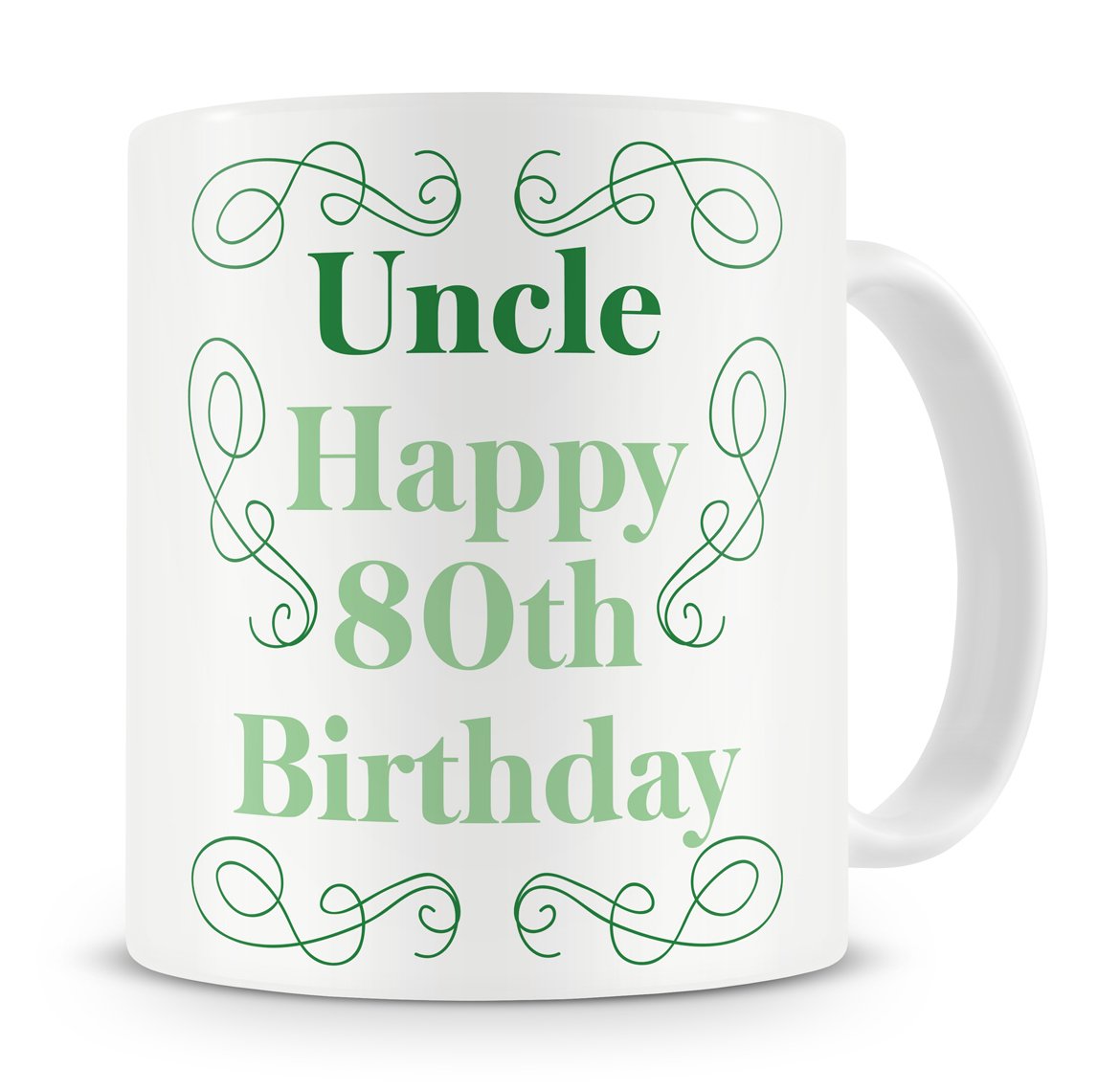 "Uncle, Happy 80th Birthday" Mug - Uncle 80th / Eightieth Birthday Present / Gift Mug - Cute / Novelty / Unique - Coffee / Tea Mug (Green)
