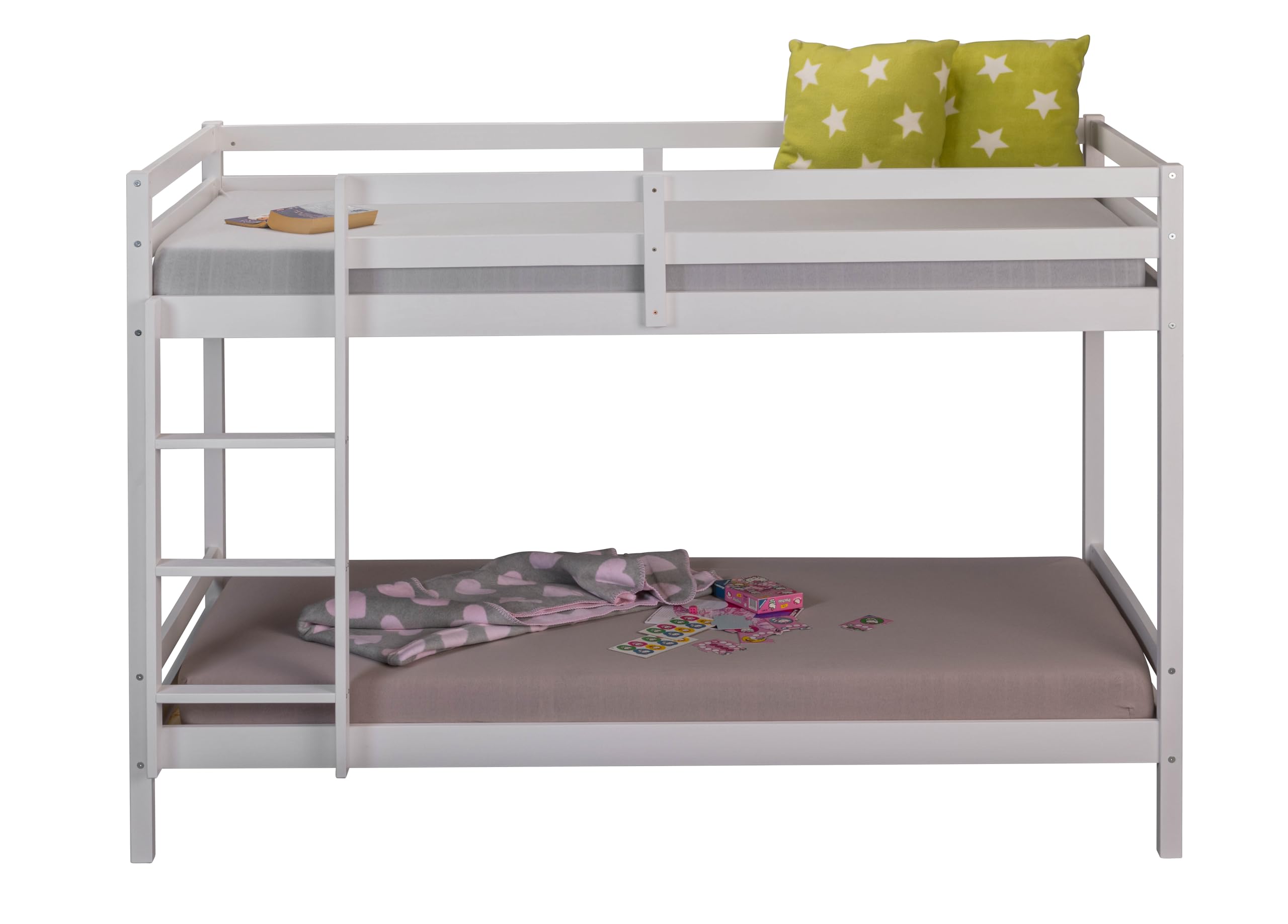 Inter Link – Etagenbett – Hochbett – Jugendbett -Stockbett – Kinderbett – Kiefer massivholz – Weiß – ohne Lattenrost – 90 x 200 cm - Small Cloud