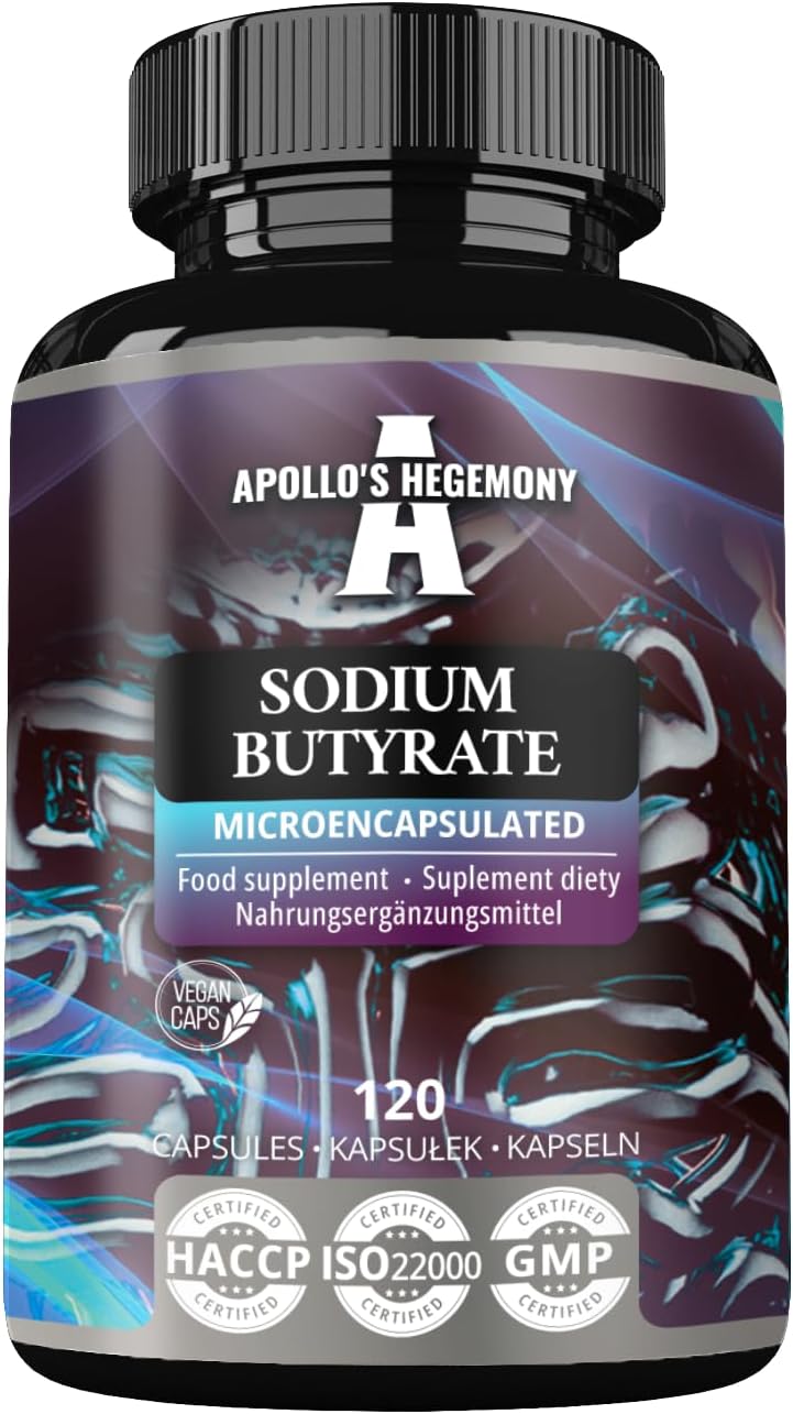 Natrium Butyraat Hoge Dosis 580 mg (30% boterzuur), 120 veganistische capsules, 4 maanden levering, natriumsupplement ter ondersteuning van de algehele darmgezondheid – by Apollo’s Hegemony