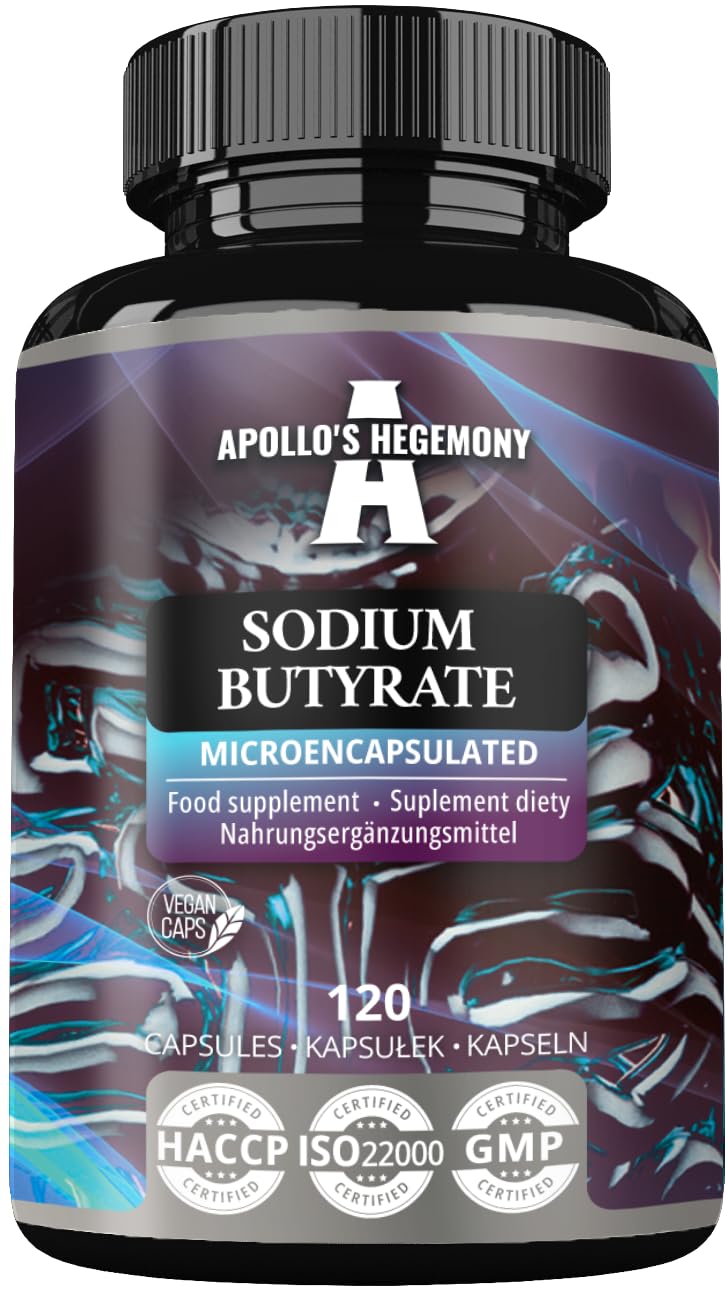 Sodium Butyrate High Dose 580 mg (30% Butyric Acid), 240 Capsules Végétales, 8 Mois, Supplément de Sodium pour Soutenir la Santé de l'Intestin - par Apollo's Hegemony