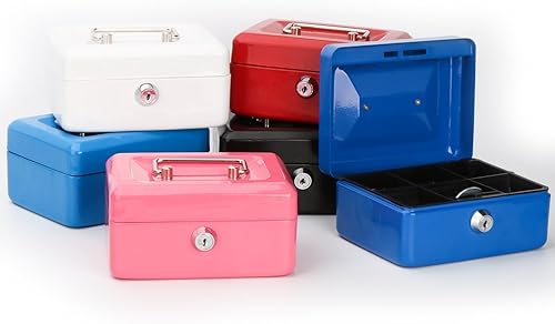 Miniatura 8 de Decaller - Caja de efectivo pequeña con cerradura de llave, portátil de metal con doble capa y 2 llaves para seguridad, blanco, 15,7 x 12,7 x 7,62