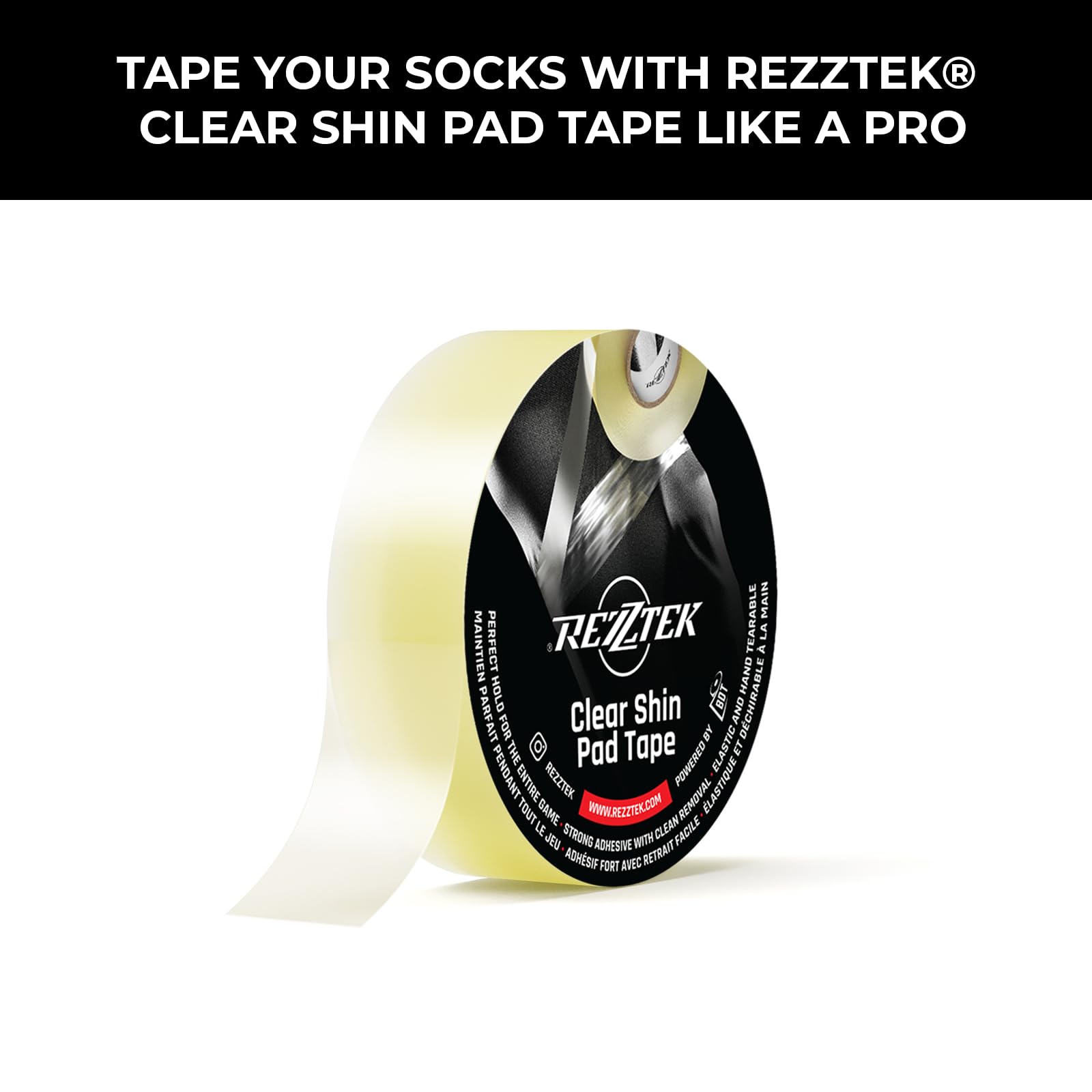 Rezztek Clear Hockey Tape – Ruban adhésif Transparent pour Chaussettes de Hockey – Extensible et indéchirable – Durable