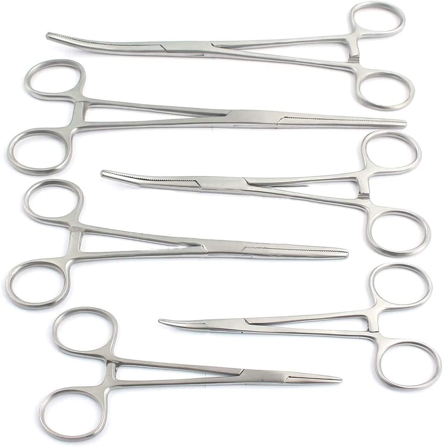 Premium Quality Ultimate Set of 6 Pcs Straight & Curved Hemostat Forceps Locking Clamps Stainless Steel Full Serrated Jaws for Better Grip-Ideal for