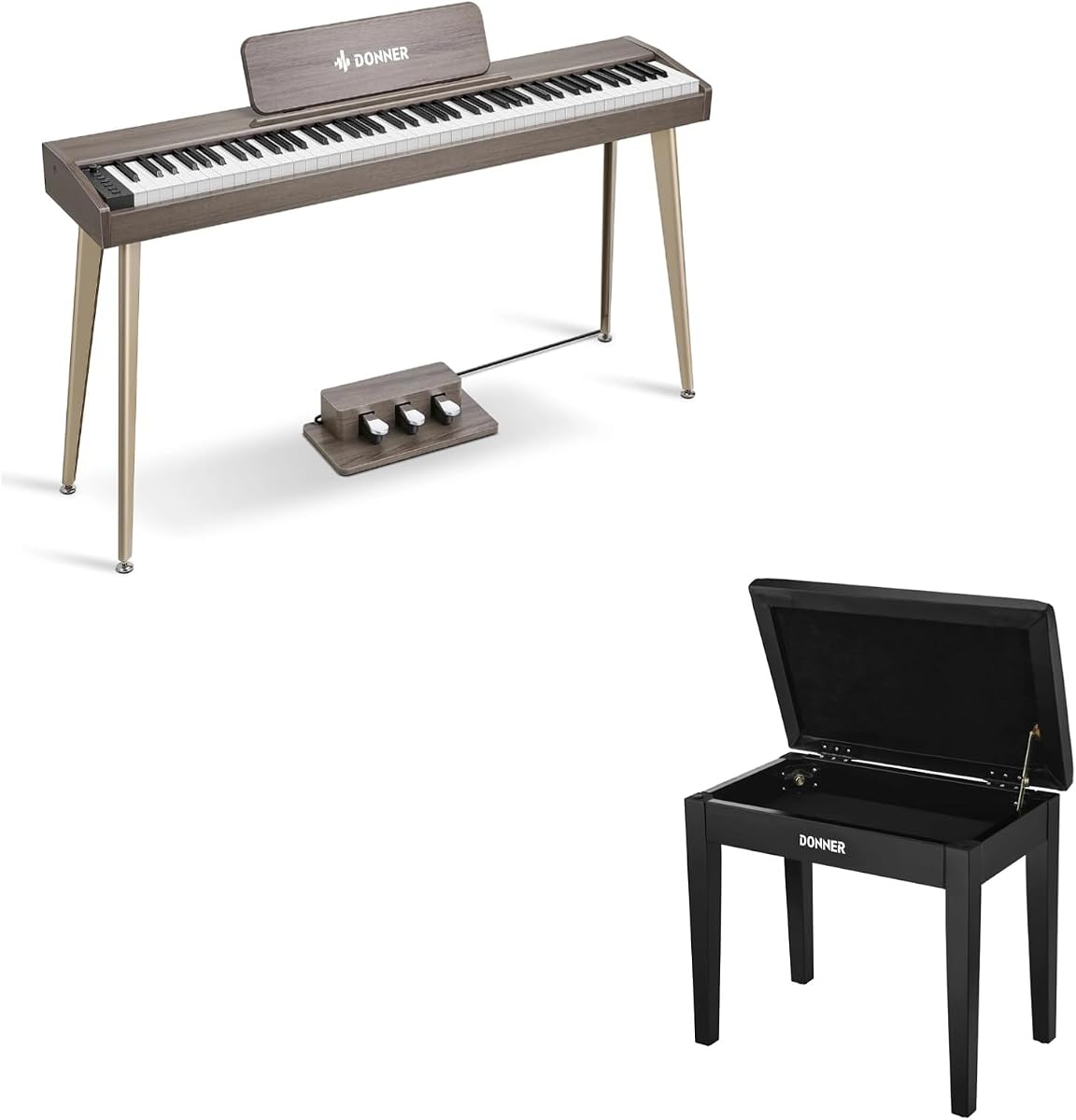 Donner OURA DDP-60 Teclado de piano digital de 88 teclas+Banco de piano Donner con almacenamiento