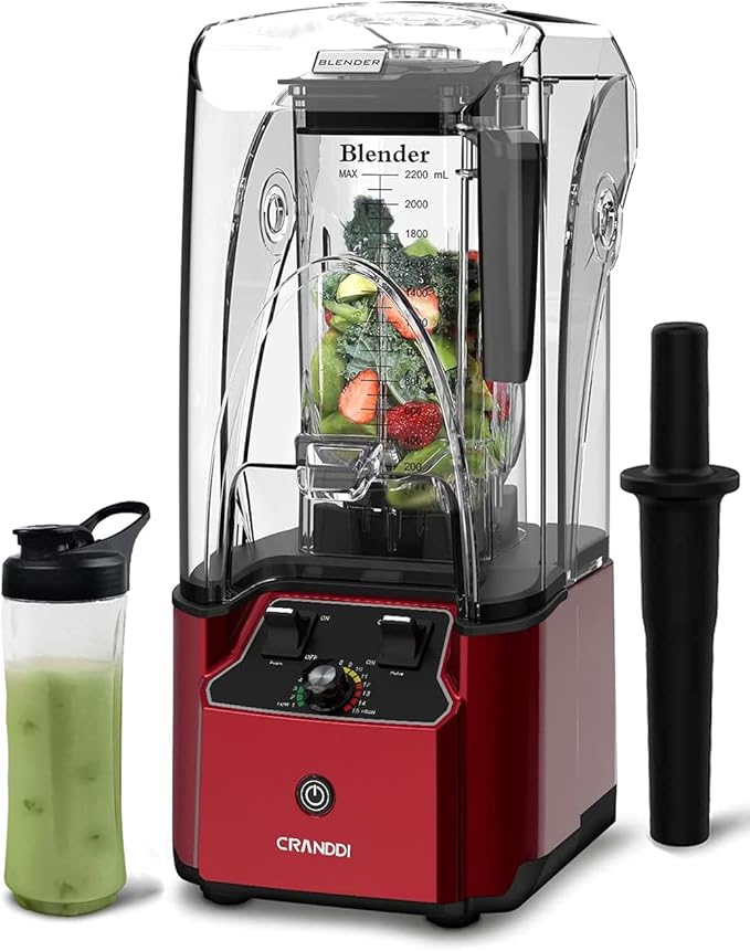 CRANDDI Commercial Quiet Blender 2200 Watt for Kitchen with Soundproof