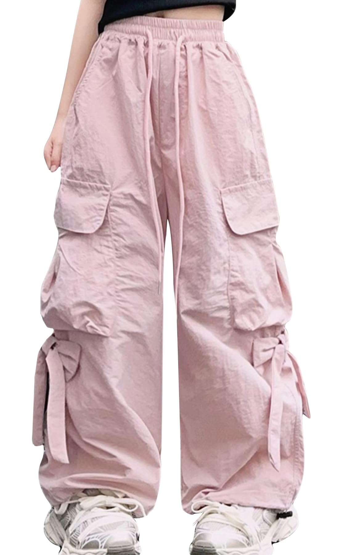 SEAUR Cargo Hose Mädchen Freizeithose Baggy Hip Hop Hose mit Gummibund Schleife Leicht Dünn Sommerhose 4 Taschen Freizeit Streetwear Kinder 5-14 Jahre