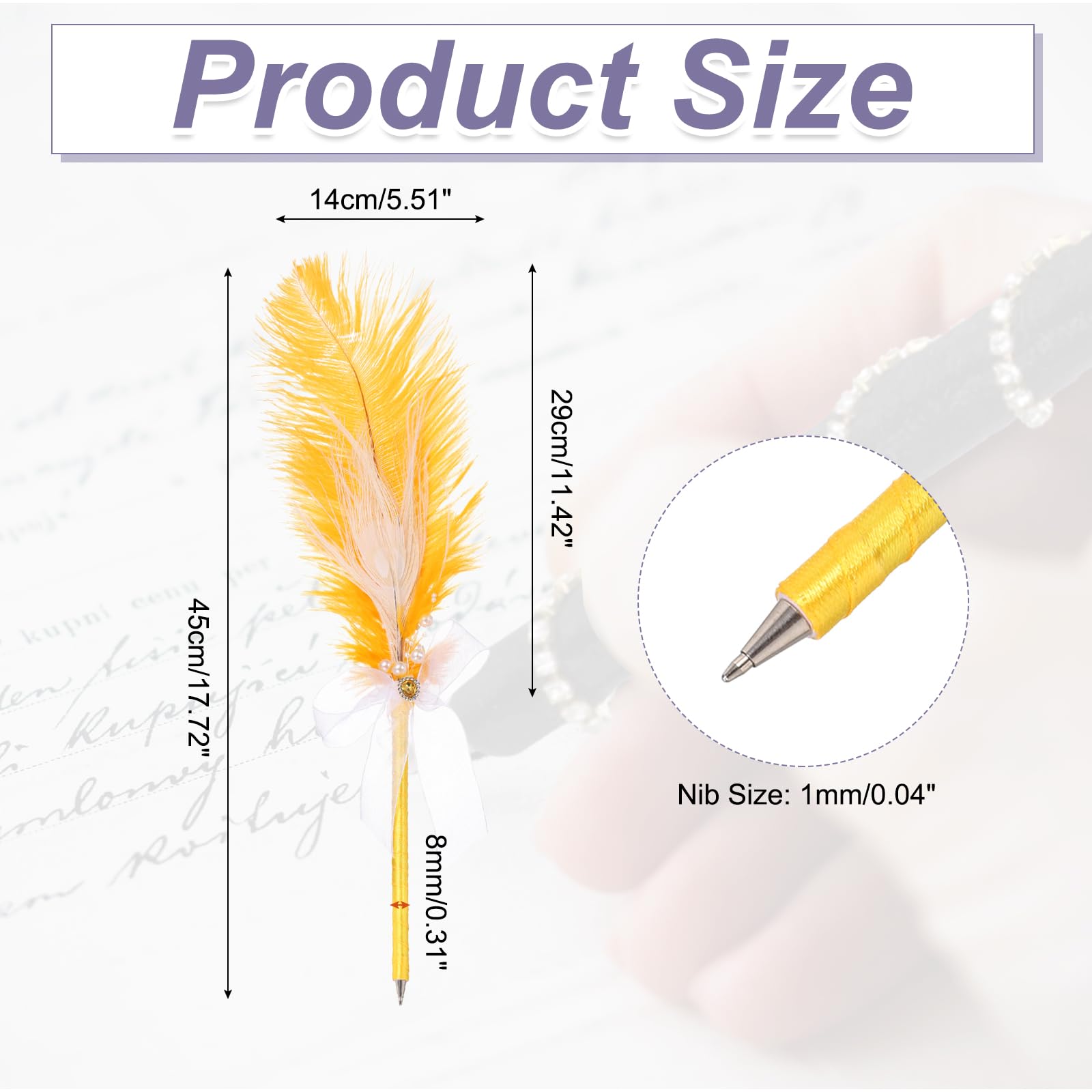 PATIKIL Feather Pen, Ostrich Vintage Feather Quill Pen 1mm Black Ink Signature Ballpoint Pens Fluffy Pearl Ribbon Design for Wedding Bridal Party Signing Writing, Gold Tone - Image 2