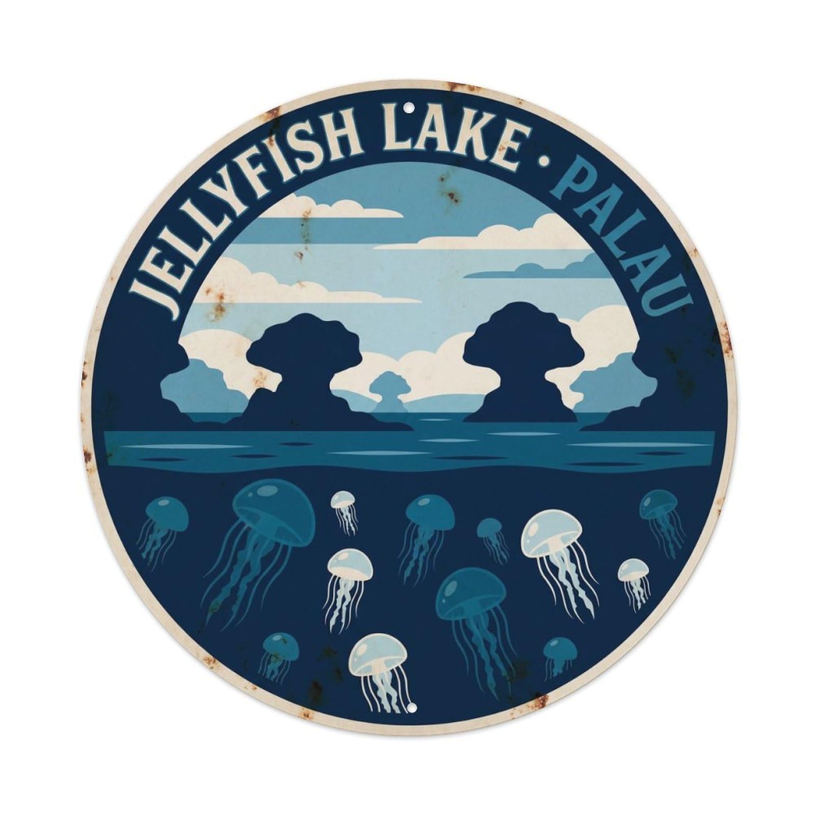 Ocean Palau Jellyfish Lake Deep Navy Vintage Metal Tin Sign