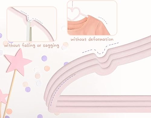 Miniatura 5 de Ganchos de terciopelo rosa con forma de corazón  Paquete de 50 perchas para niños pequeños de 13 pulgadas con 20 clips, perchas de terciopelo de