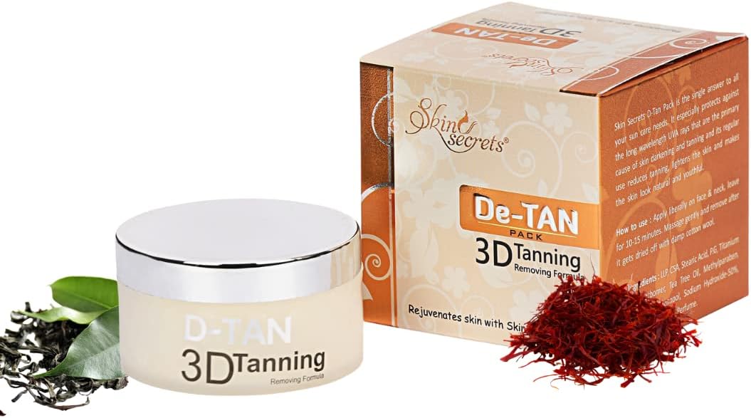 Skin Secrets De-Tan Pack for Instant Tan Removal & Sun Damage Protection with Saffron Extract (50gm)