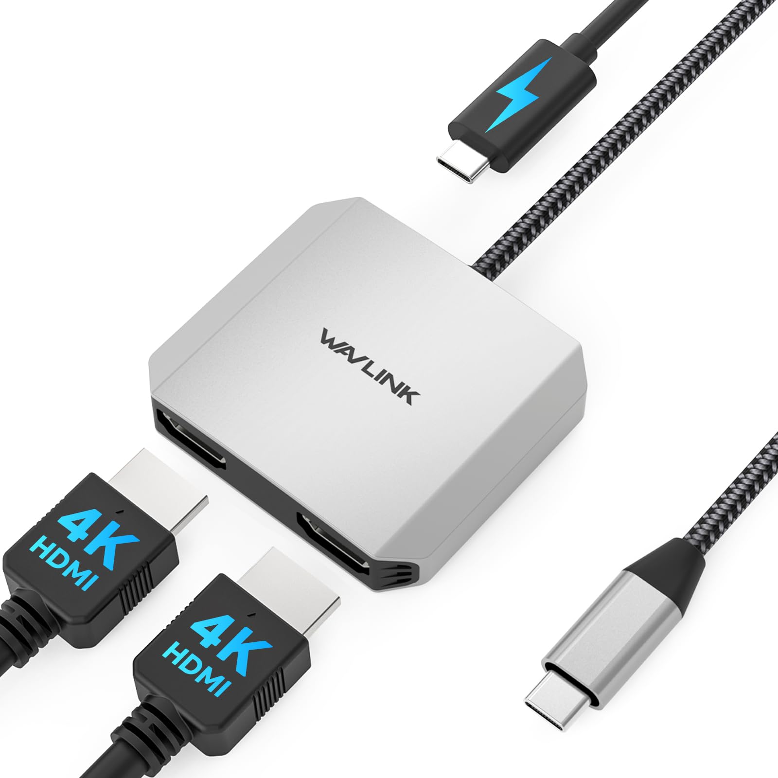WAVLINK HDMI Adapter, USB C to Dual HDMI Splitter, Dual 4K@60Hz hdmi, 100W PD, Compatible with Dell XPS/HP/Lenovo/Surface/Type C Laptop/Windows System Only