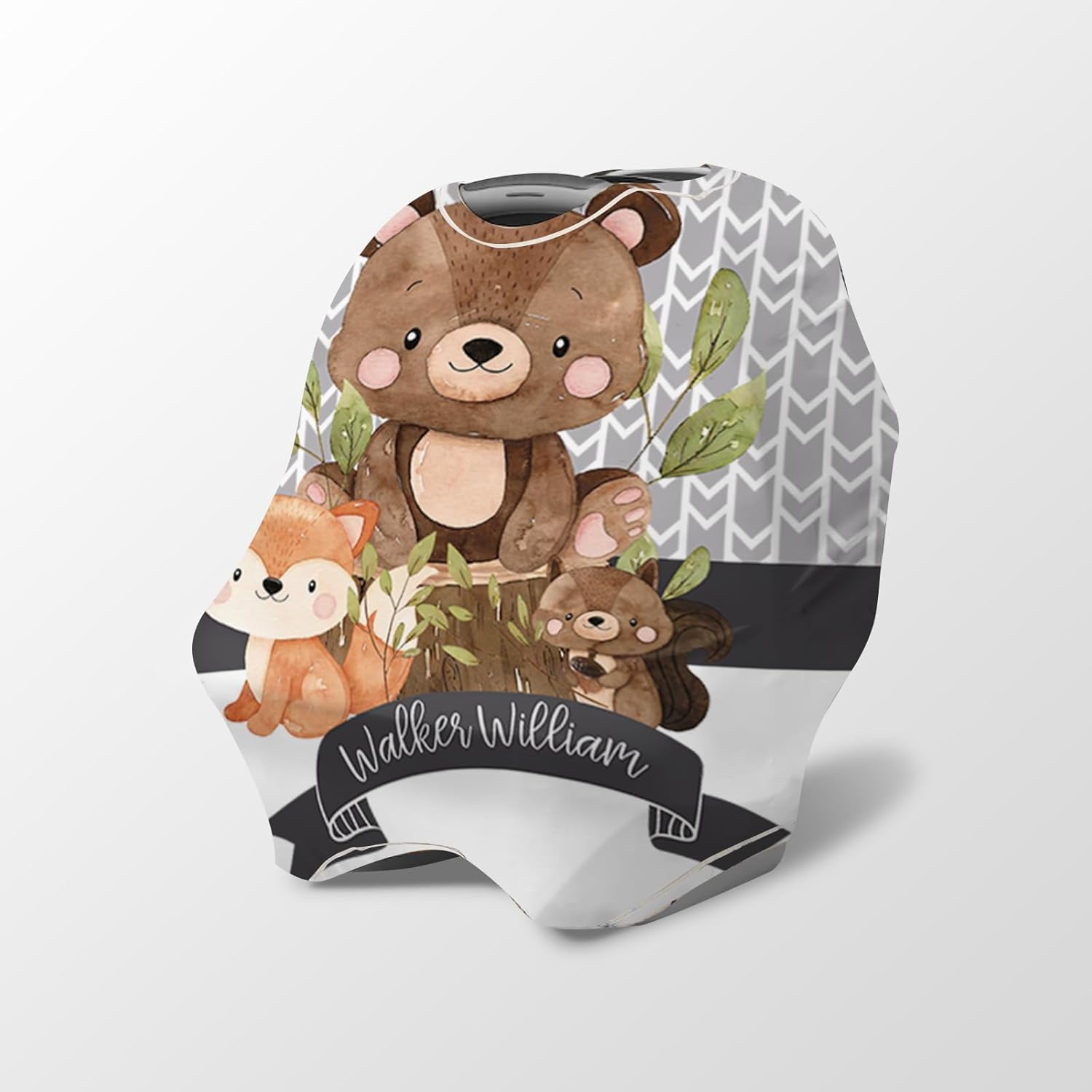 Personalized Baby Car Seat Cover Stroller Canopy: Custom Name Newborn Baby Girl Elastic Animals Nursing Cover for Moms First Birthday Gift Raccoon Fox(one Size)