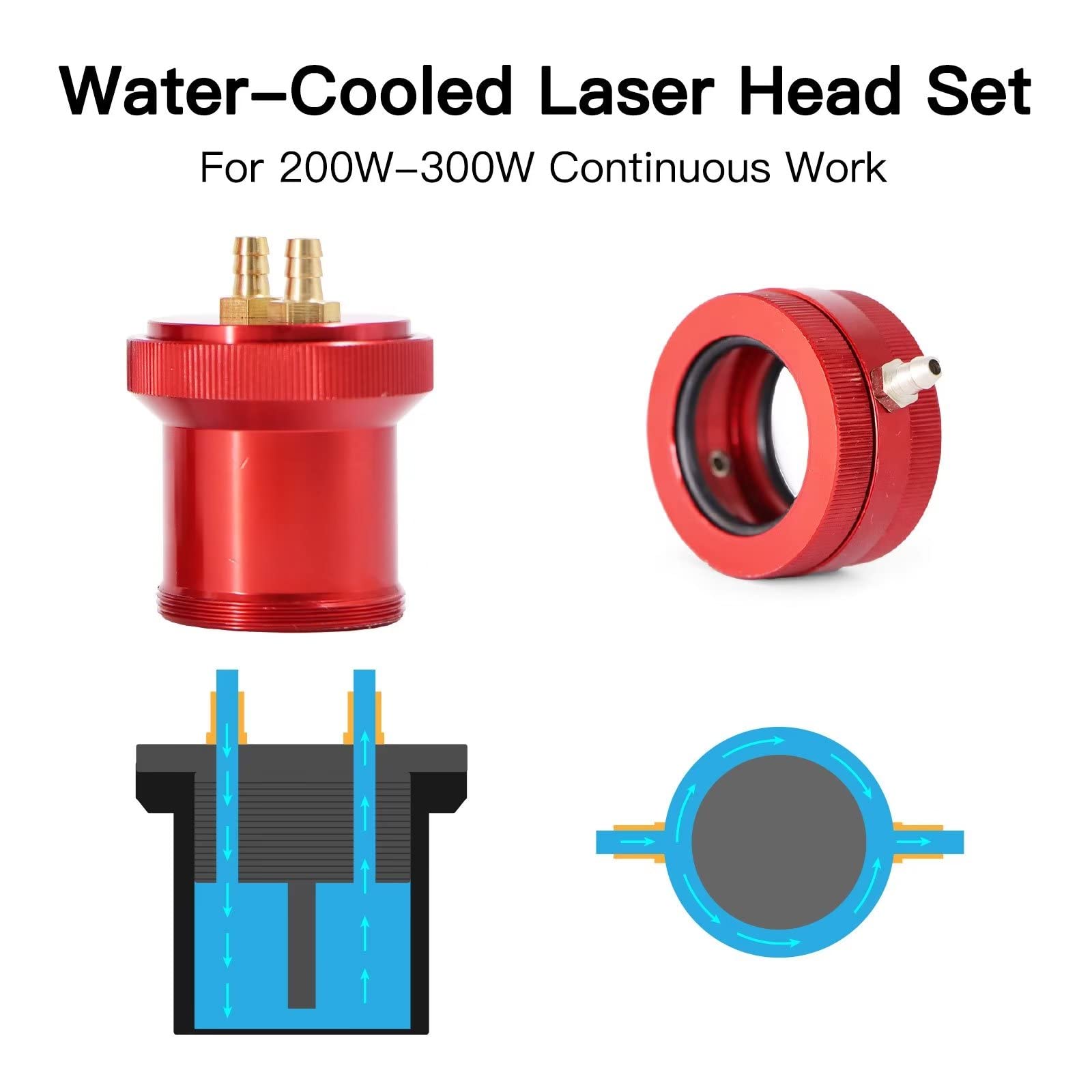Rosso Set di Testine Laser CO2 Raffreddate ad Acqua Con 1 PZ Lente di Messa A Fuoco Dia.25mm FL50.8mm e 3 PZ Cu/Specchio di Rame Dia.30mm per Laser Engraver Cutter Macchina
