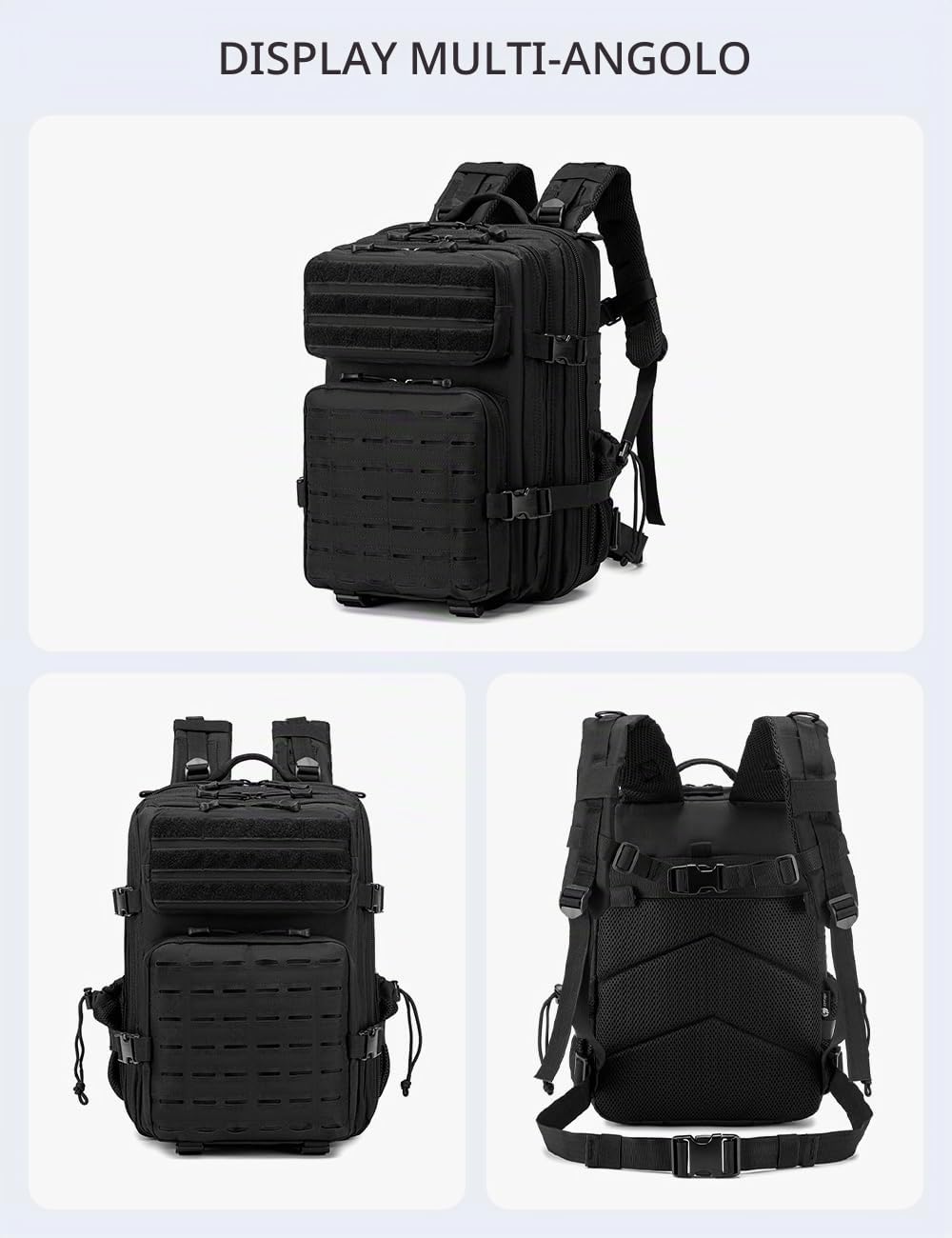 BAGZY Zaino Tattico Militare 25L, 3 Giorni Zaino da Viaggio Grande Capacità Zaini Escursionismo Impermeabile per Caccia, Trekking, Moto, Trekking e Campeggio Zainetto Aereo 40x30x20 Wizzair Donna Uomo