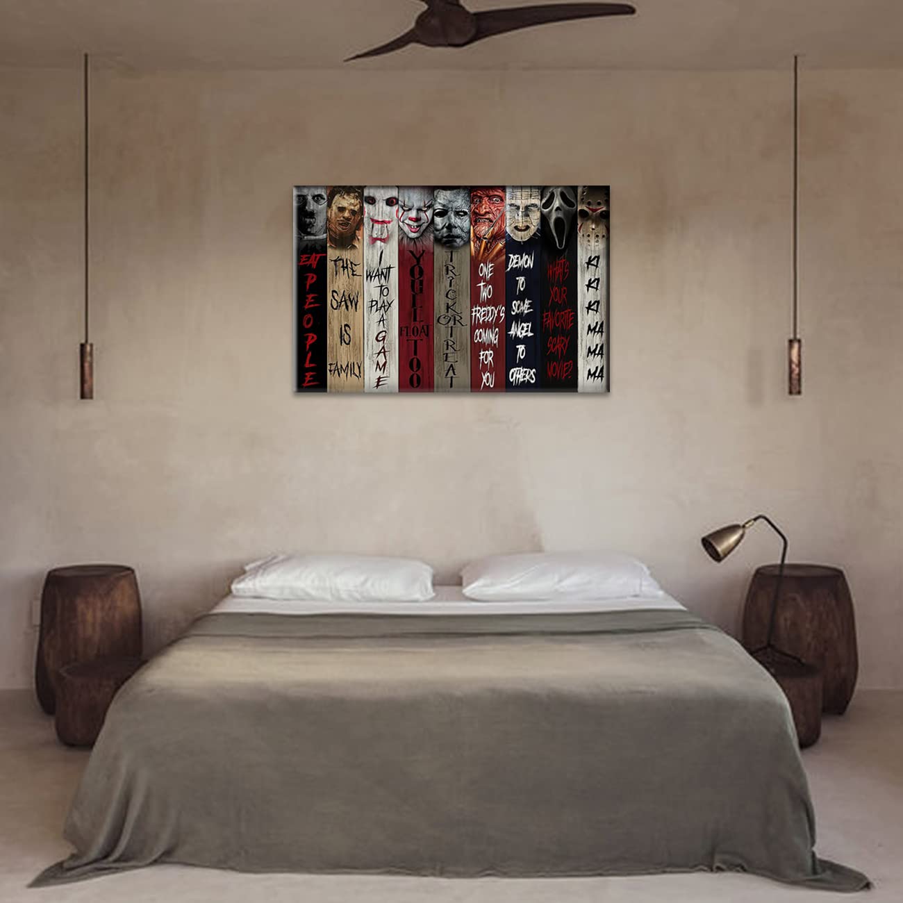 ZHONGYUTONG Horror Film Poster Horrorfiguren Leinwand Kunstdruck Gruselige Movie bilder Gemälde Wanddekoration für Schlafzimmer (Rahmen, 40x60cm)