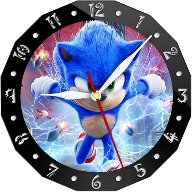 Bonamana Anime Sonic Hedgehog Desk Clock for Kids Round Children's Silent Wall Clock 'No Tick' Mantel Shelf Clocks for Living Room and Bedroom Office, Battery Not Included (Hedgehog)