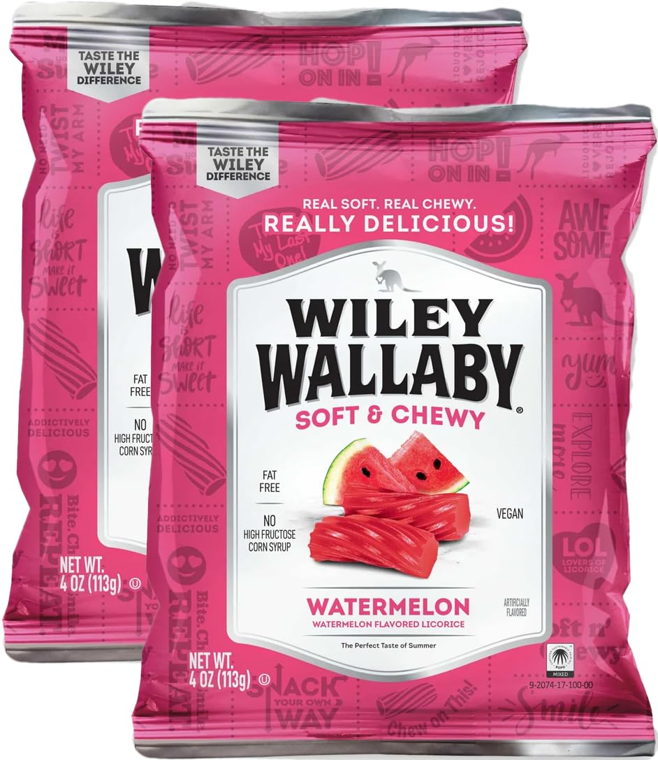 Wiley Wallaby, Watermelon Licorice Candy, Vegan, Fat Free