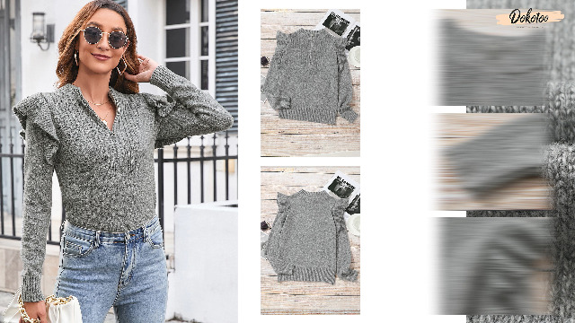Dokotoo Sweaters for Women Ruffle Long Sleeve Waffle Knit Tops