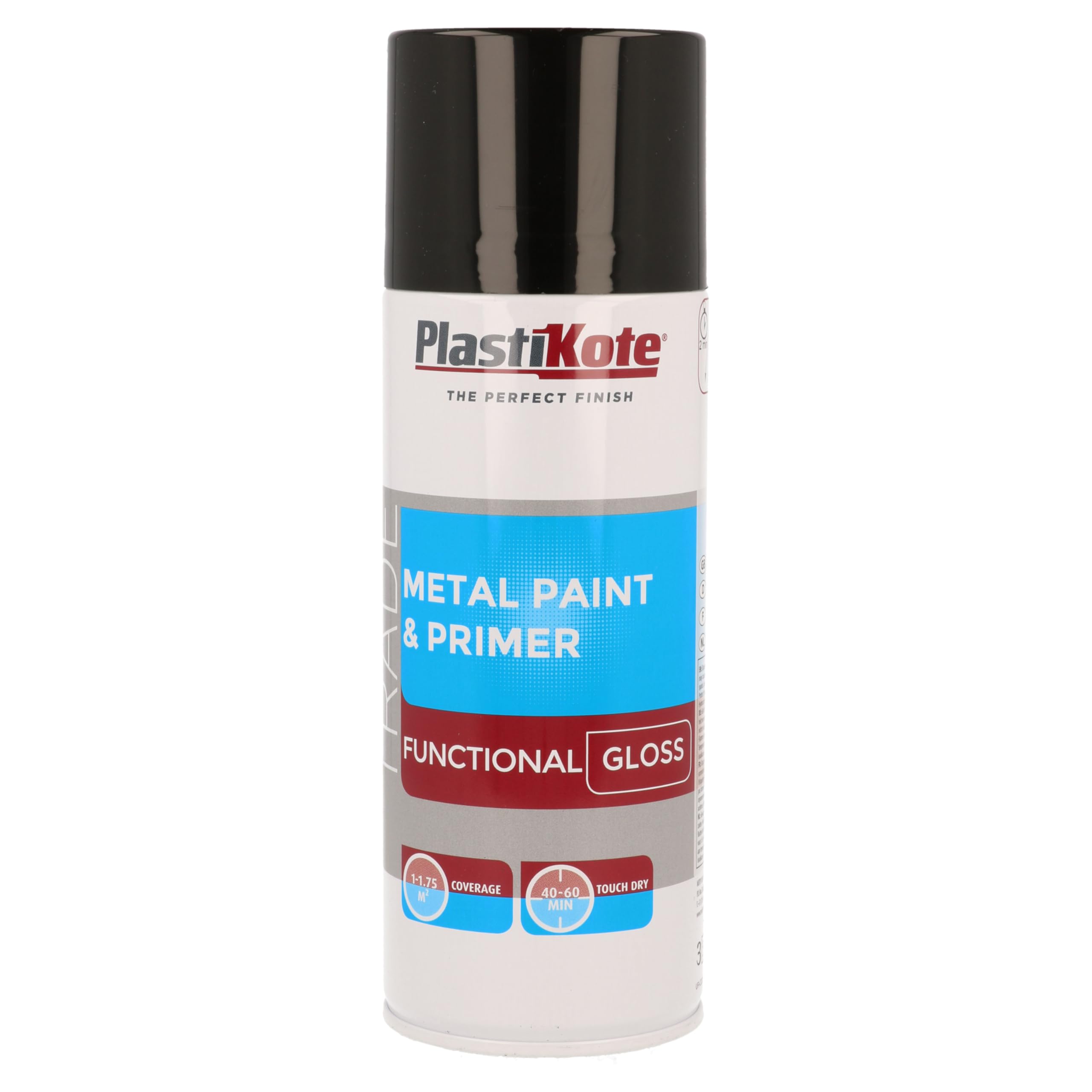 Plastikote Black 071024 Trade Metal Spray Paint & Primer Gloss 400Ml