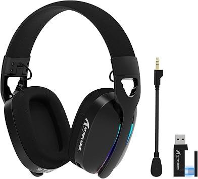 Yindiao Attack Shark L90 Ultralight RGB Wireless Gaming Headset-Black | Plug-in Microphone,Bluetooth 5.3 & 2.4G Wireless & Wired Headphone, 7.1 Surround Sound for Xbox One Series, PS4,PS5 & PC