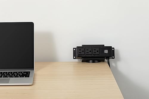 Miniatura 4 de Regleta de alimentación  2 puertos de carga USB, 3 tomacorrientes  Enchufe debajo del escritorio Barra de alimentación con USB  Cable de