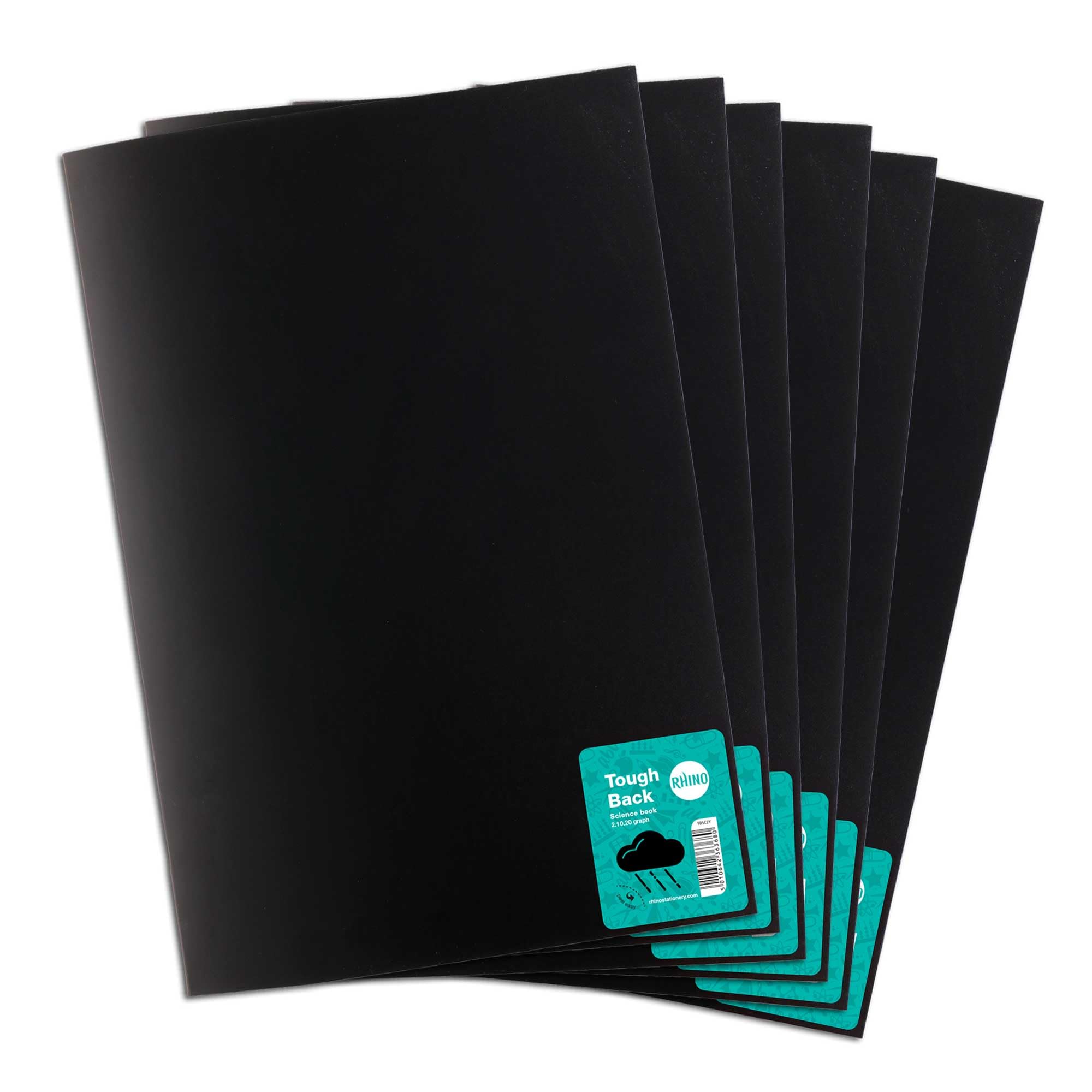 Rhino A4 Exercise Books, 64-Page / 8mm Lined with Margin & 20mm Graph Ruling Reverse Paper Notebook, 6-Pack, Office & School Stationery Supplies, Black