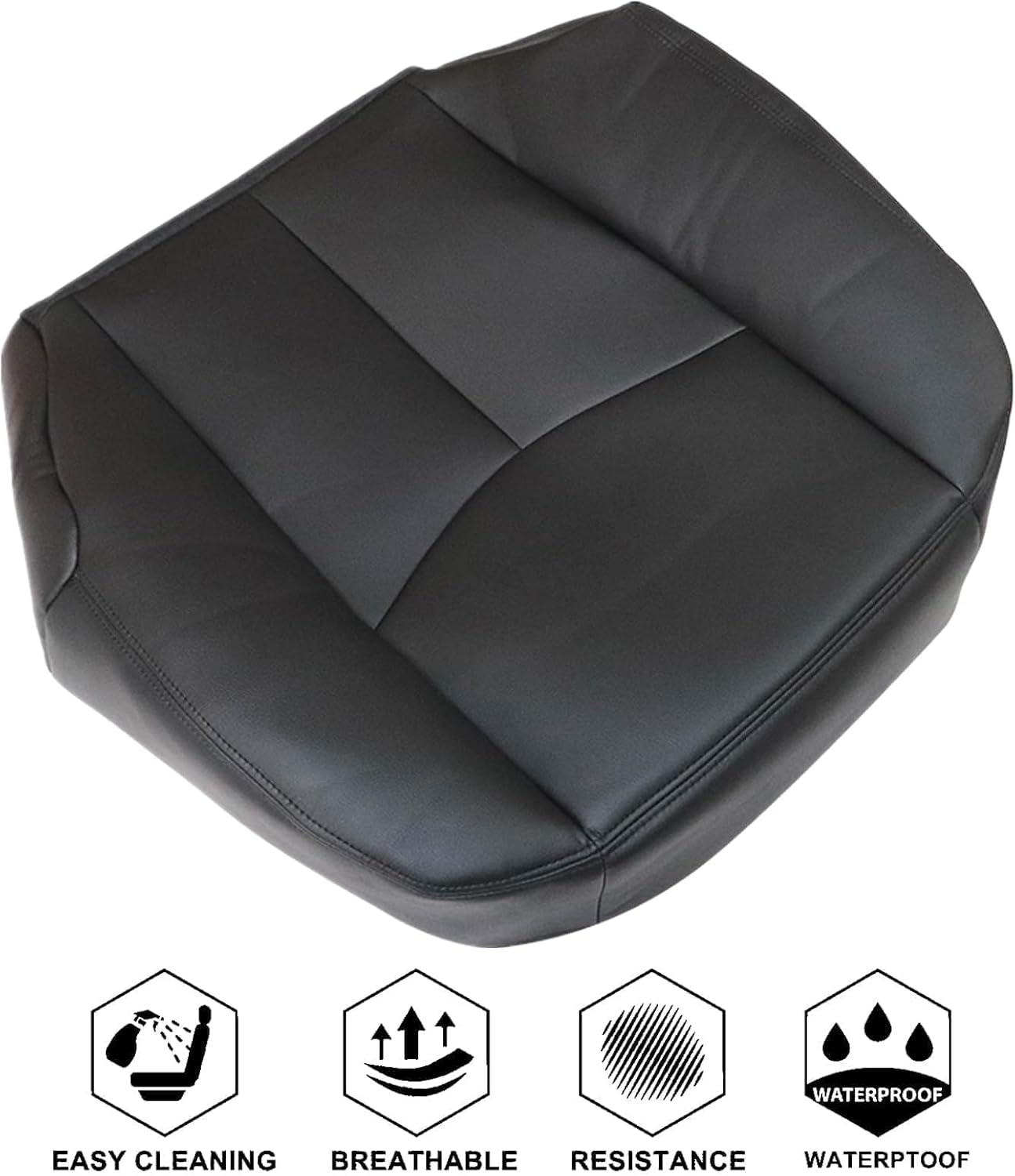 NLQR Black Front Driver Side Bottom Replacement Leather Seat Cover Compatible with Chevy Silverado Tahoe Suburban Avalanche GMC Yukon Sierra 1500 2500 3500 HD 2003 2004 2005 2006 2007