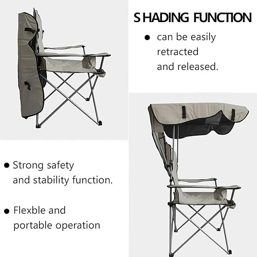 Miniatura 5 de BDL Sillas de campamento con toldo plegable con soporte reclinable de 380 libras con un portavasos y bolsa de transporte para exteriores playa