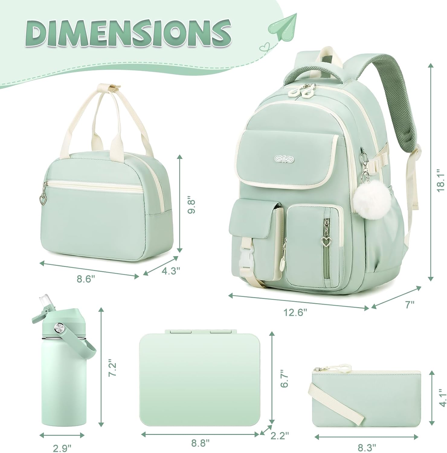 Digobay Backpacks Girls 12pcs School Backpack