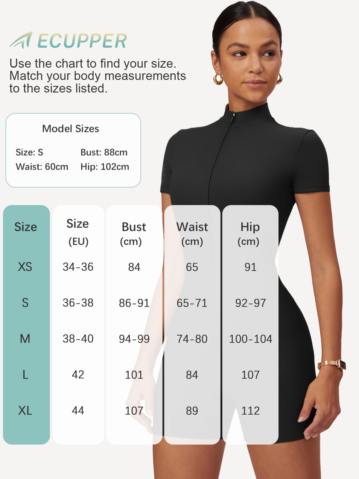 Ecupper Mono de Mujer con Cuello Alto y Cremallera con Estilo Español, Pantalones Cortos Enterizos Ajustados y Adelgazantes para Deporte y Ocio