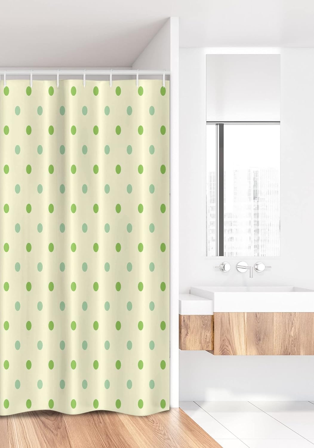 Ambesonne Geometric Stall Shower Curtain, Polka Dots Spots Classic Style Trendsetting Simple Monochrome Artwork, Fabric Bathroom Decor Set with Hooks, 36" W x 72" L, Pale Green Fern Green
