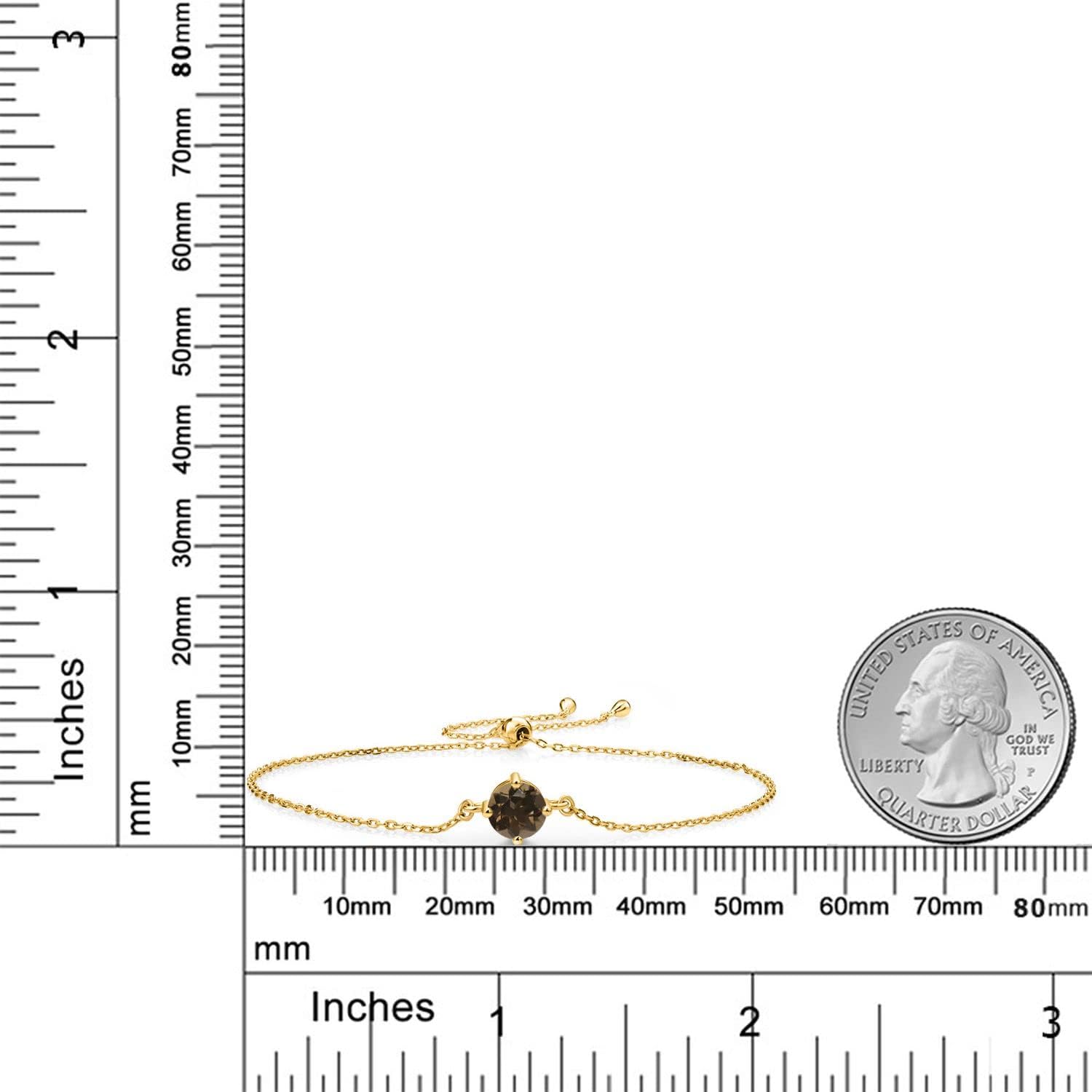 18K Yellow Gold Plated Silver Gemstone Birthstone Solitaire Bracelet For Women | Round 6MM | Birthday Gifts Valentine's Day Gift for Her Women Wife Mom Lady Daughter | Fully Adjustable Up to 9 Inch