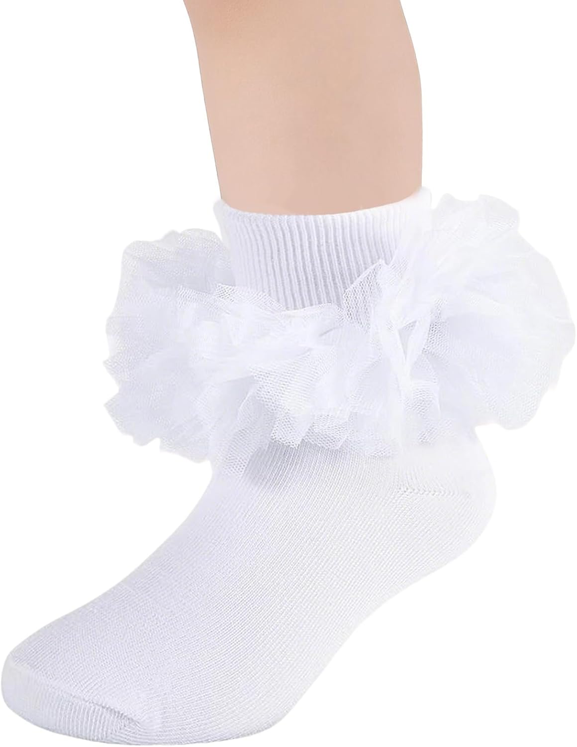 Grils Ruffle Socks Toddler Fluffy Ruffle 4-Layer Lace Dress Socks Turn Cuff Pageant Tutu Socks for Baby Girl Kids