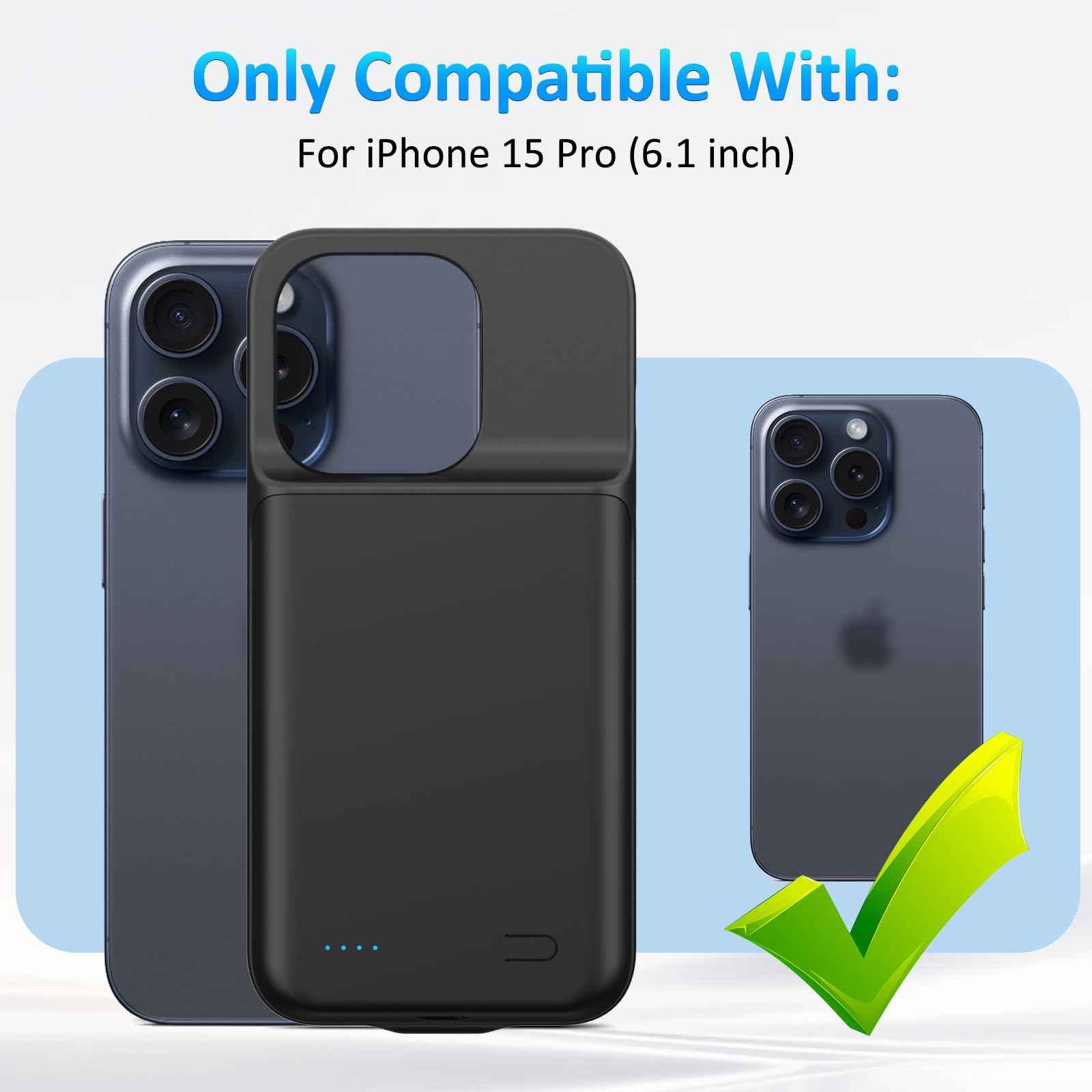 Custodia con Batteria per iPhone 15 Pro (6,1"), Caricabatterie Portatile da 8500 mAh, Ultra Sottile con Batteria Estesa e Custodia Protettiva con Funzione di Ricarica per iPhone 15 Pro - Nero