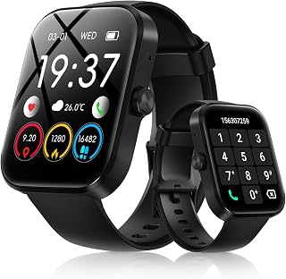 Reloj Inteligente Smartwatch Hombres Mujeres con Pantalla Táctil HD de 1,91" 118+para Modos de Deporte Reloj Fitness con Pulsómetro Monitor de Sueño Podómetro, Android IOS Negro