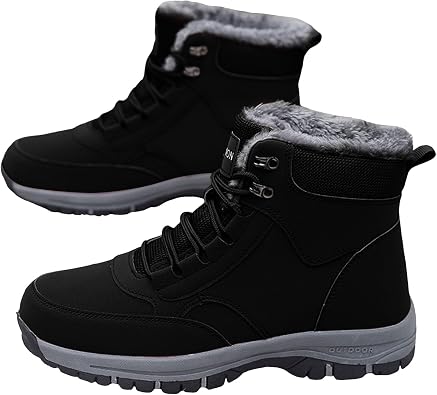 Veolaimy Snow Boots, Mens, Winter, Trekking Shoes, High-Cut, Fleece Lined, Warm, Winter Boots, Thick Sole, Non-Slip, Lightweight, Climbing Shoes, Wear-Resistant, Shock Absorption, Winter Boots, Easy