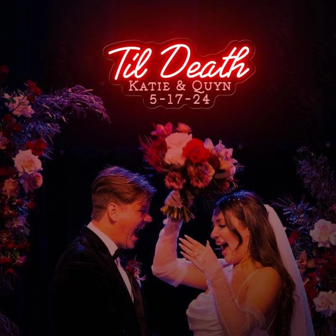 DAKABUKA Custom Til Death Neon Sign for Art Wall Decor Led Sign Til Death for Valentine's Day Proposal Party Bachelorette Gifts Backdrop Party Wedding Decor
