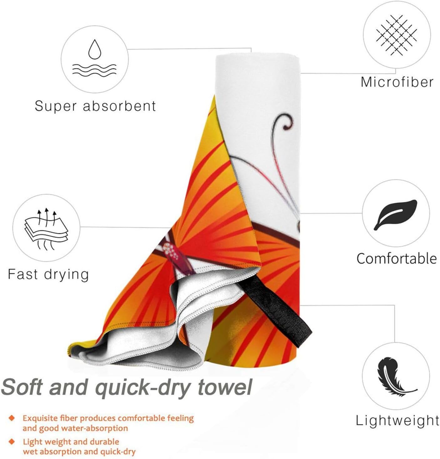 Pretty Butterfly Quick Drying Bath Towel,Microfibre Soft Large Bath Towel,Highly Absorbent Dry Quickly Bath Sheet