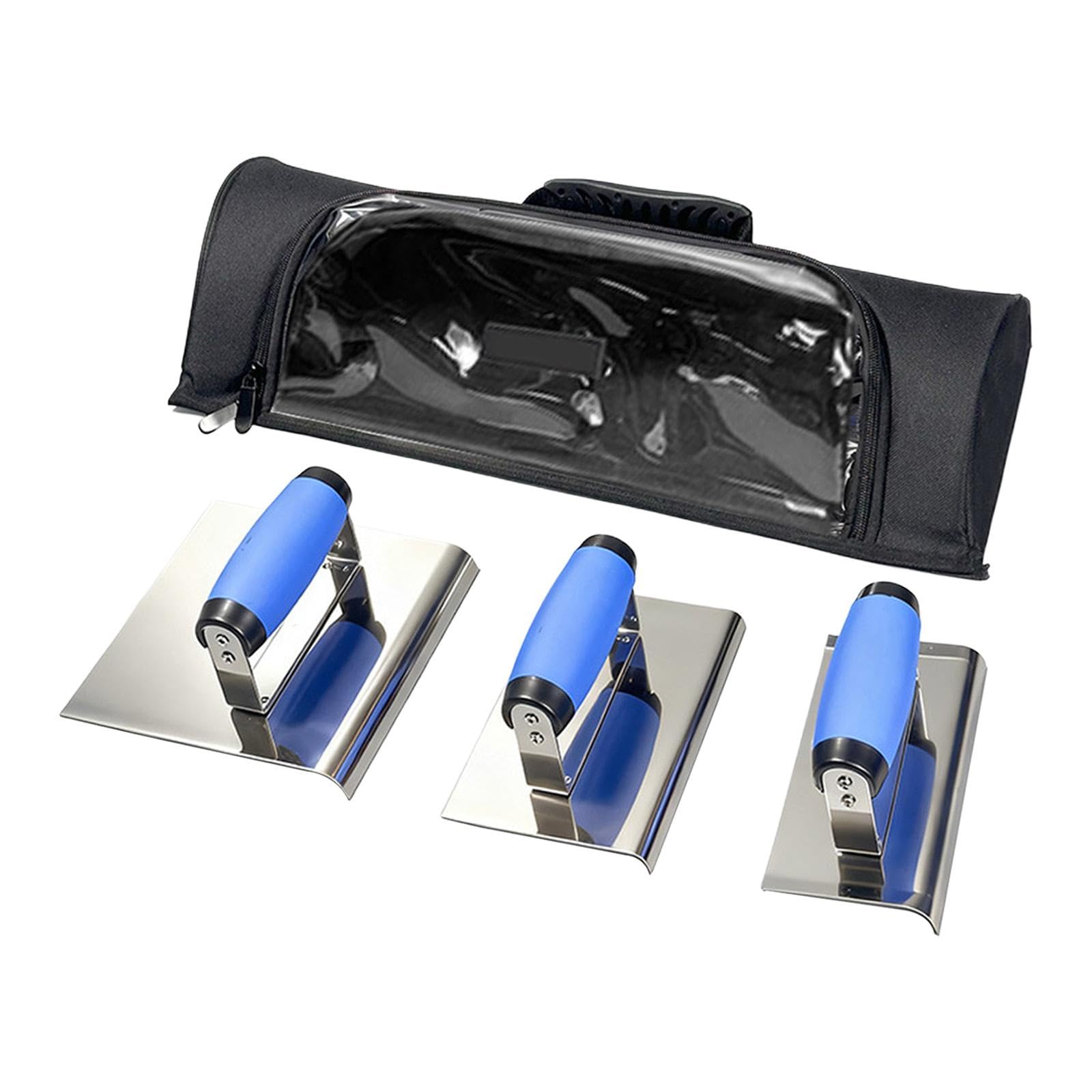 Set di 3 Cazzuole di Finitura in Acciaio Inossidabile con Borsa Trasporto (44x17.5x8.8 cm) per Cartongesso e Muratura