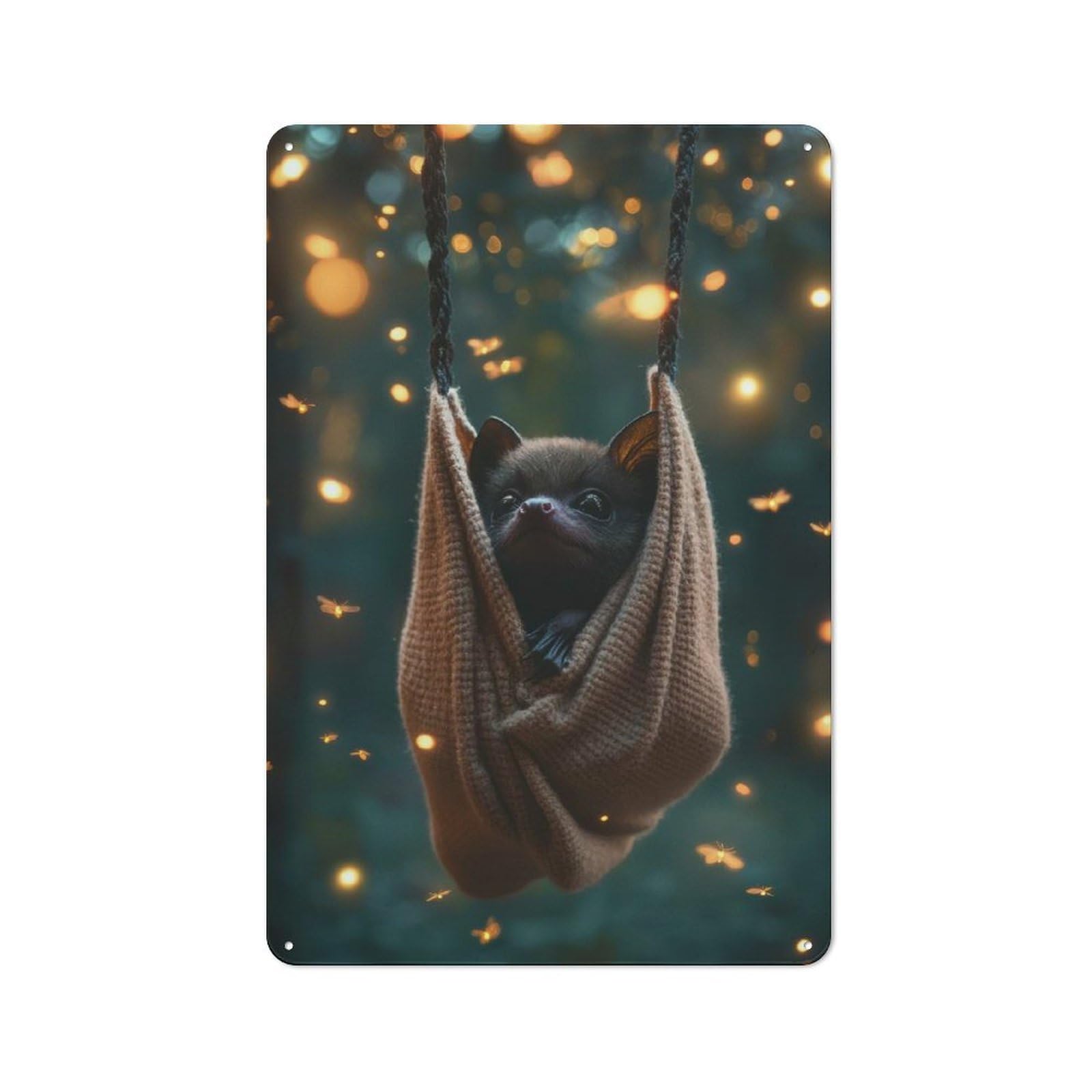 Junmoney Bat In A Hammock Metal Sign 30X20cm With For Hallway Wall, Rustic Decor, For Furnishing A New Hallway With Rustic Decor