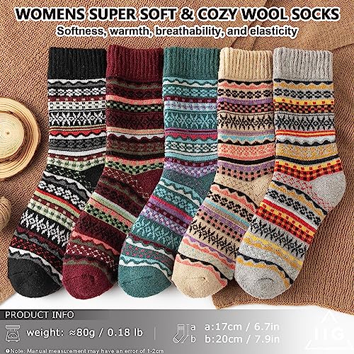 Image of IIG 5 Pairs Women's Vintage Style Thick Wool Warm Winter Crew Socks