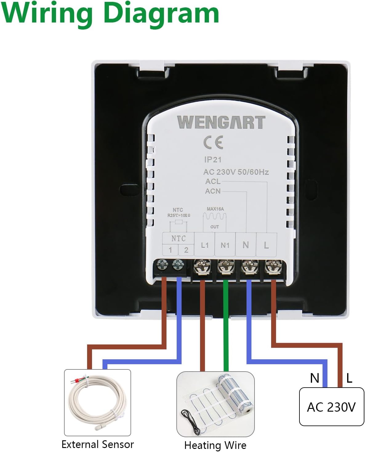 Wengart WG505 Digital Thermostat dimensions