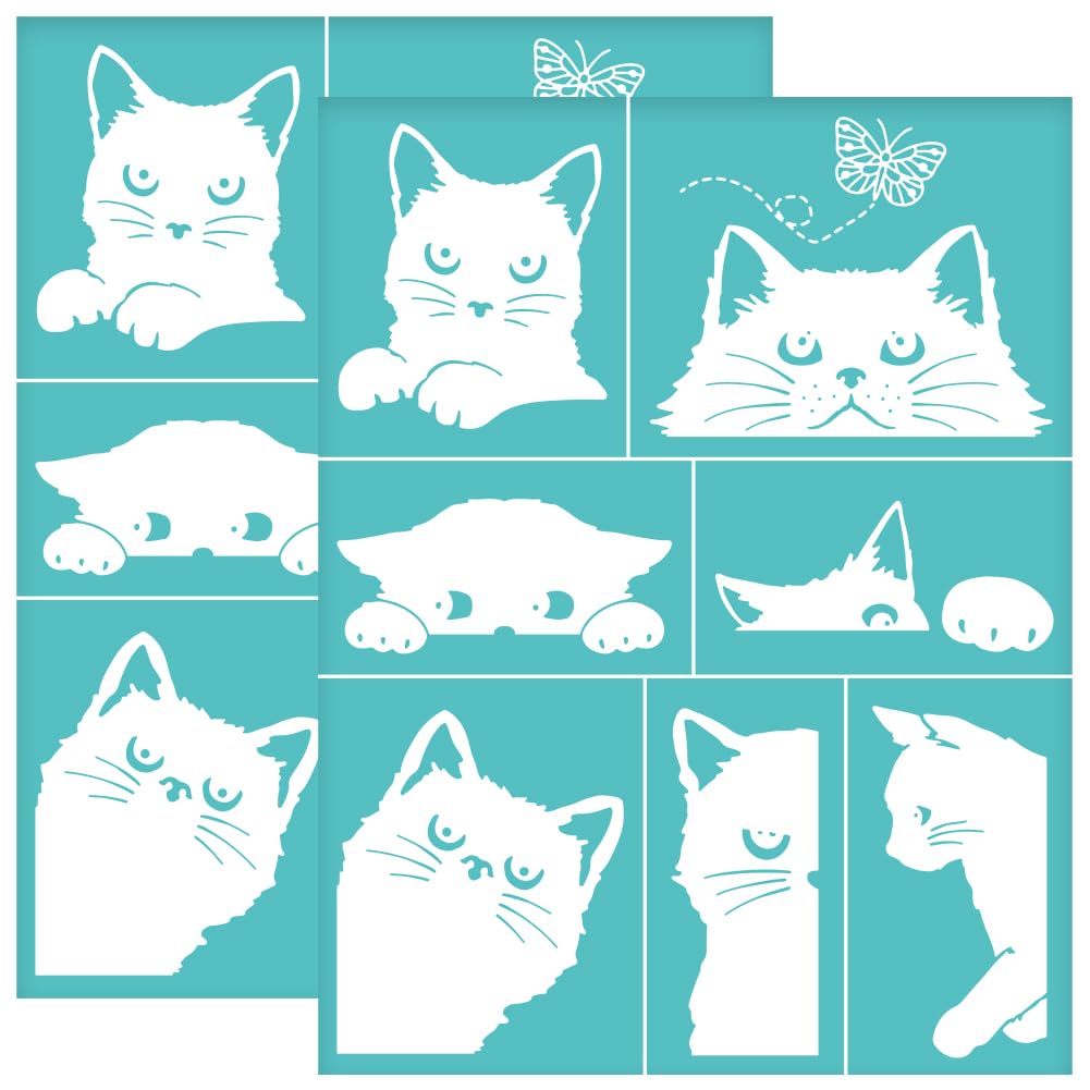 Pochoir sérigraphie chat et papillon OLYCRAFT 22x28cm réutilisable pour peinture sur tissu