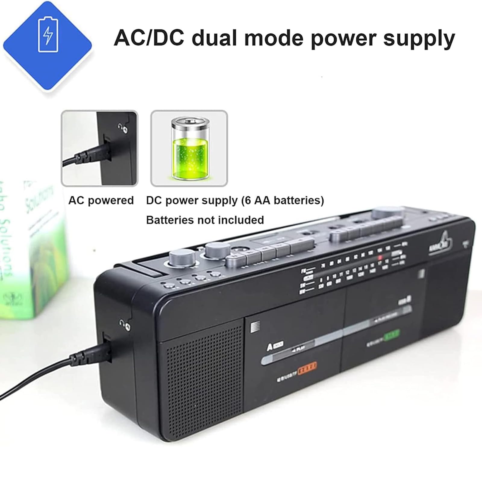 Retro Boombox magnetofon kasetowy z radiem AM/FM, odtwarzacz z podwójną taśmą, radio FM/SW/WM, dysk MP3/U, odtwarzanie kart TF - klasyczny styl i nagrywanie jednym kliknięciem / transkrypcja