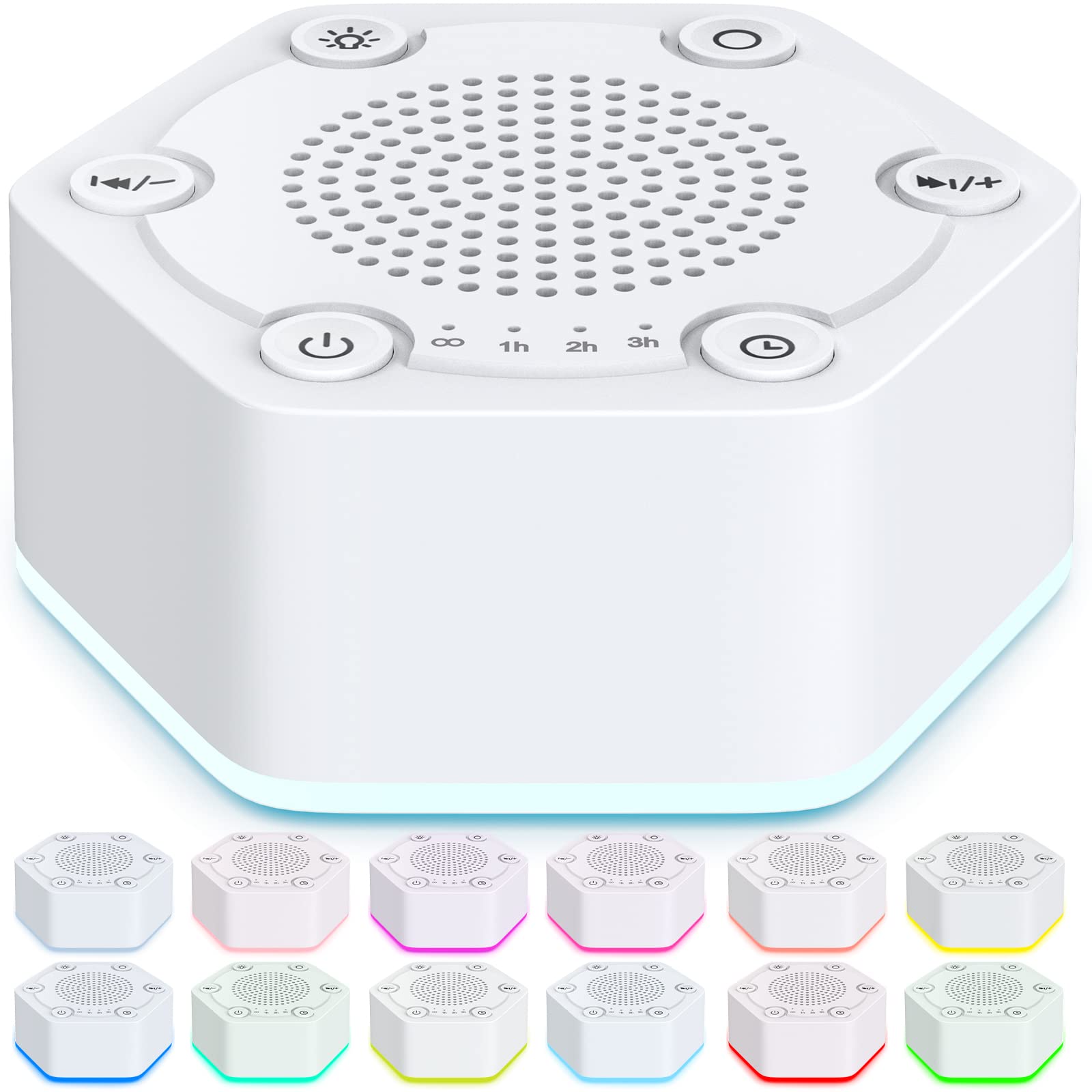 Sound-Maschinen mit weißem Rauschen mit High-Fidelity, 30 einzigartige, nicht schlaffende beruhigende Klänge, 12 Farben, Nachtlicht, 4 Timer, 10-stufige Helligkeit, 32-stufige Lautstärke und