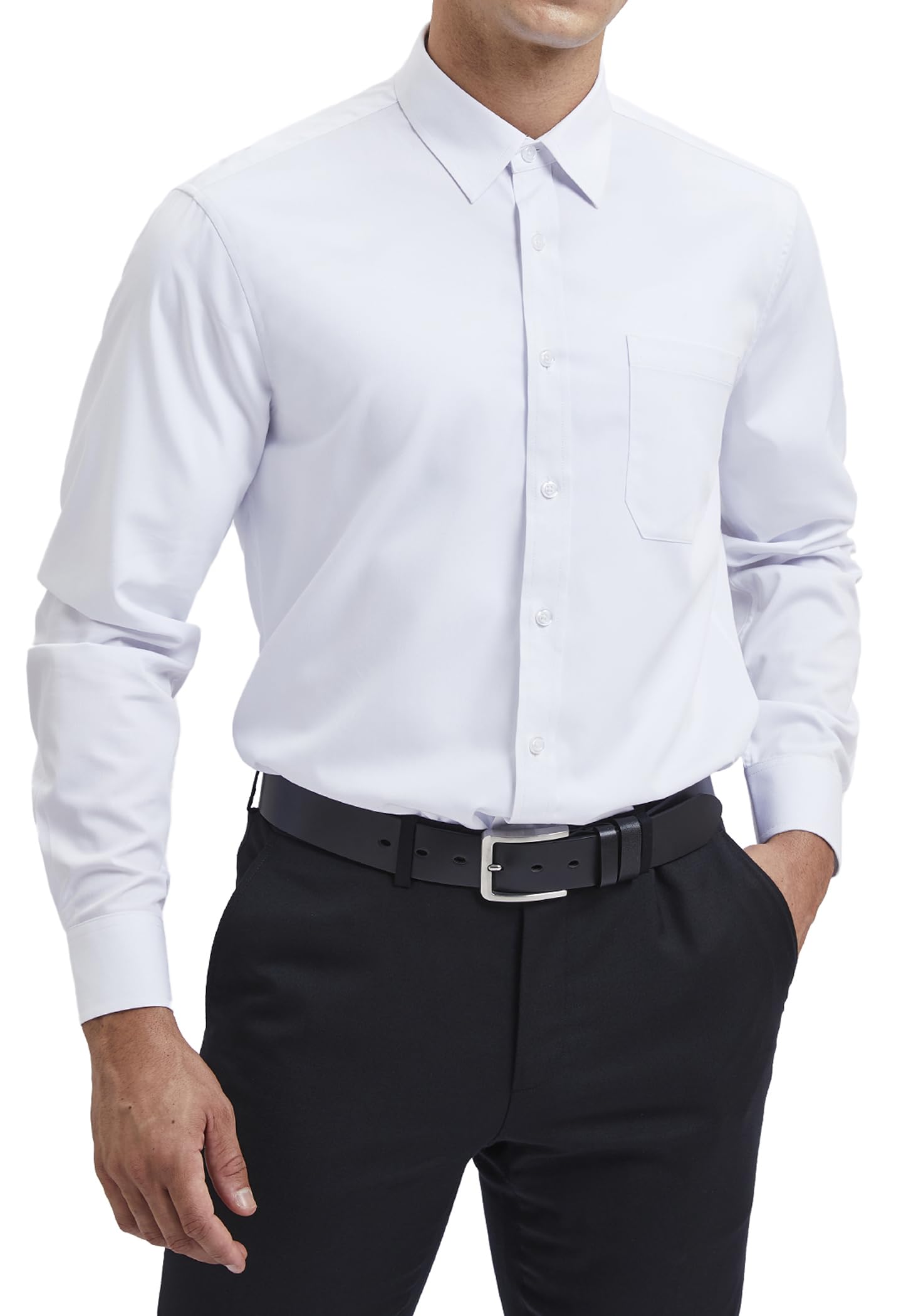 HISDERN Chemise pour Hommes à Manches Longues Chemise en Fiber de Bambou d'affaires Coupe Régulière Chemise décontractée sans Repassage avec Poche S-4XL