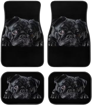 Black Pug Print All-Weather Protection Car Floor Mats for Cars Sedan SUV Sports Car Waterproof Floor Mat