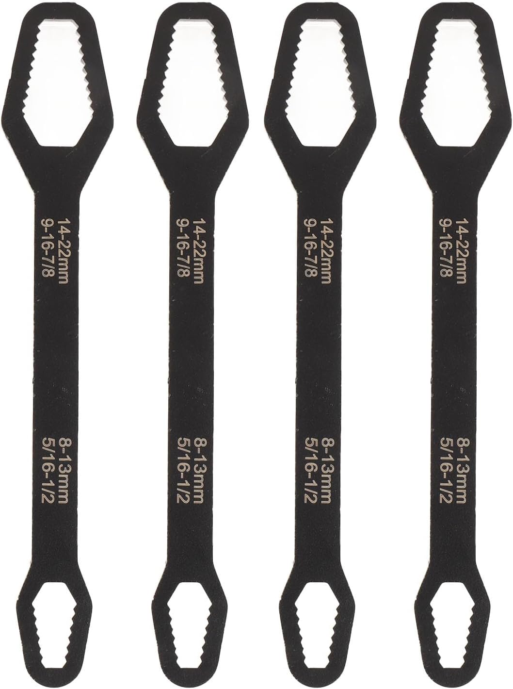 Universal Torx Wrench Set,4pcs Multifunctional Double Ended Self Tightening Wrench - 60HRC High Hardness, Variable 8 to 22mm Universal Spanner for Home, Construction, and (Black)